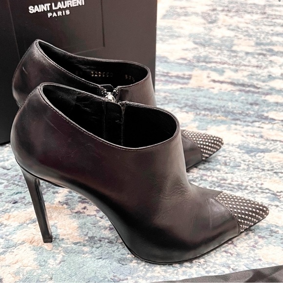 Saint Laurent Shoes - Saint laurent ysl studded pointed toe ankle boots black 37.5